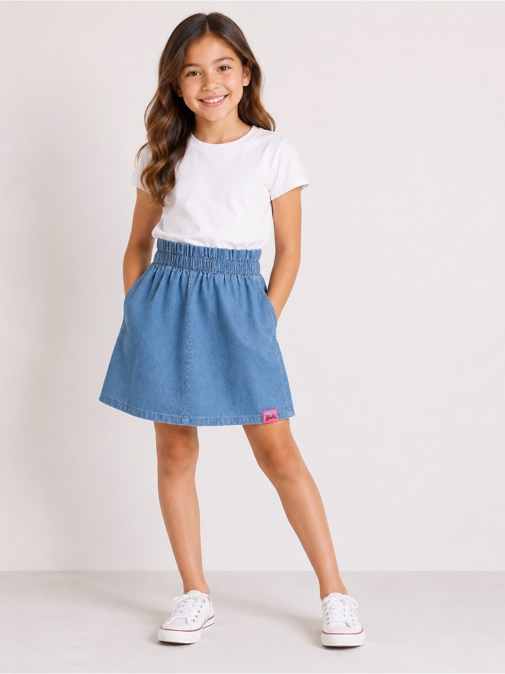Barbie Light Blue Denim Smocked Waist Skater Skirt